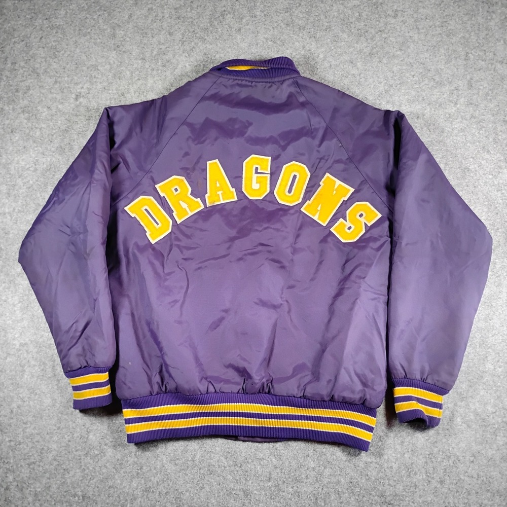 Vintage Harvard of Hillsdale Dragons Varsity Bomber Jacket Purple Mens XL 7772